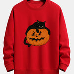 Pumpkin Black Cat Print Relax Fit Sweatshirt