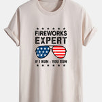 Regular Fit American Flag Sunglasses Print Cotton T-Shirt