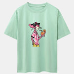 Vacation Pink Panther Print Drop Shoulder Oversize T-Shirt