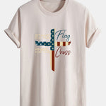 Regular Fit Retro American Flag Cross Print Cotton T-Shirt
