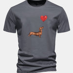 Regular Fit Heart-shaped Balloon Dachshund Print Cotton T-Shirt
