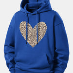 Leopard Heart Print Relax Fit Hoodie