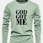Long Sleeve God Got Me Print Cotton T-Shirt