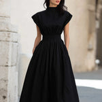 High Neck Smocked Waist Midi Dress