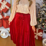 Velvet Drawstring Pleated Skirt