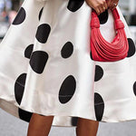 A-Line Loose Polka-Dot Split-Joint Off-The-Shoulder Midi Dresses
