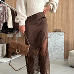 Antara Satin Lace Patchwork High Rise H-line Maxi Skirt