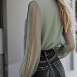 Chic Timeless Sheer Sleeve Button-Up Shirt