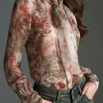 Retro Romantic Floral Chiffon Bow-Tie Blouse