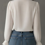 Retro Romantic High Neck White Ruffled Chiffon Blouse