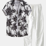 Palm Tree Print Button Up Shirt & Straight Leg Linen Pants