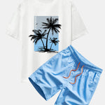 Palm Tree Sky Background Print Oversize T-Shirt & Swim Shorts