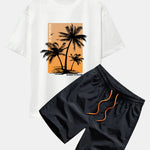 Palm Tree Sky Background Print Oversize T-Shirt & Swim Shorts
