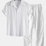 Striped Jacquard Cuban Collar Shirt & Straight Leg Linen Pants