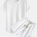 Geometric Jacquard Short Sleeve Arc Hem T-Shirt & Shorts