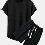 Geometric Jacquard Short Sleeve Arc Hem T-Shirt & Shorts