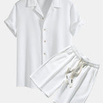 Short Sleeve Geometry Textured Cuban Shirt & Shorts