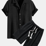 Short Sleeve Geometry Textured Cuban Shirt & Shorts