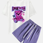 Tattered Bear Print Drop Shoulder Oversize T-Shirt & Shorts