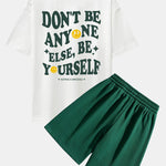 Slogan Back Print Drop Shoulder Oversize T-Shirt & Shorts