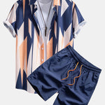 Geometry Print Button Up Shirt & Swim Shorts