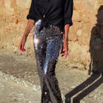 Pursue Shine Sequin High Rise Elastic Waist Flare Pants