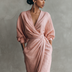 Women's  Pink Minimalist V-neck Linen Blend Maxi Dress