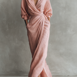 Women's  Pink Minimalist V-neck Linen Blend Maxi Dress