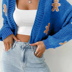 Casual Cookie Man Pattern Knitted Cardigan