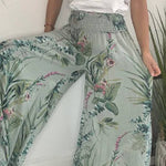 Summer Garden Botanical Print Smocked Waist Wide Leg Palazzo Pants