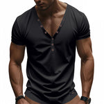 Men's Solid Color Cotton V-Neck Short Sleeve T-Shirt