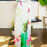 High Waisted Straight Leg Asymmetric Floral Printed Split-Joint Pants Trousers