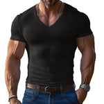 Men's Solid Color V-neck Short-sleeved T-shirt
