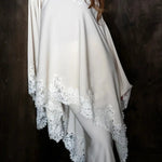 Like A Swan Lace Trim Off Shoulder Cape Top and Elastic Waist Draped Maxi Skirt Set
