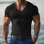 Men's Solid Color V-neck Short-sleeved T-shirt
