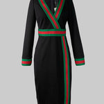 Long Sleeves Striped Deep V-Neck Mini Dresses