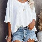 Waffle Knit Casual Drop Shoulder Loose Top