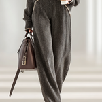 Women's Minimalist Loose Knit Zipper Half Turtleneck Sweater Wide-Leg Pants Set
