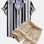 Stripe Print Button Up Shirt & Swim Short