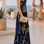 Sweetheart Neck Aztec Print Pleated Maxi Dress
