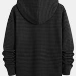 Long Sleeve Waffle Half Button Placket Arc Hem Hooded T-shirt