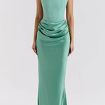 Margovil Strapless Ruched Satin Splice Bodycon Maxi Dress