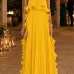 Margovil Strapless Tube Ruffle Hem Pleated Maxi Dress