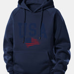 USA Flag Print Drawstring Hoodie