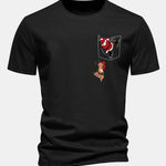Regular Fit Pocket Santa Print Cotton T-Shirt
