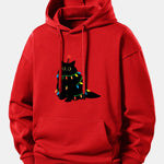 Colorful Light Black Cat Print Relax Fit Hoodie