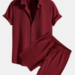 Muscle Fit Ribbed Button Up Shirt & Shorts