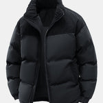 Corduroy Patchwork Hooded Puffer Jacket