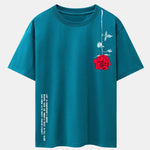 Slogan Rose Print Drop Shoulder Oversize T-Shirt