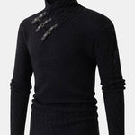 Leather Buckle Knitted Jacquard Turtleneck Sweater
